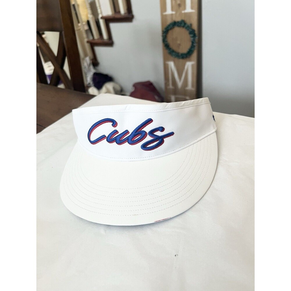 White Adjustable Chicago Cubs Visor Mens 47 One Size